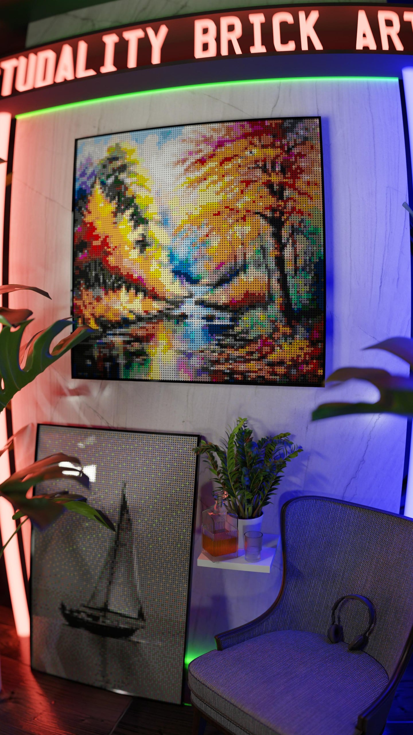 Streaming LEGO® Style mosaic wall art made from colorful plastic bricks